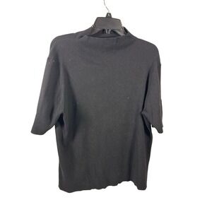 Eileen Fisher Ribbed Mock Neck Top Woman 2X Black Excellent Italian Yarn